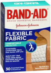 BAND AID FLEXIBLE FABRIC ASST 30CT