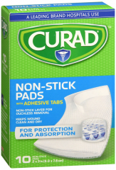 CURAD PAD NON-STICK W/ADH TAB 2"X3" 10CT