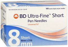 BD ULTRAFINE SHORT PEN NDL 8MM 31G 100CT