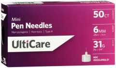 ULTICARE PEN NEEDLE 6MM 31G 50CT