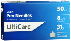 ULTICARE PEN NEEDLE 8MM 31G 50CT