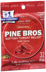PINE BROS THROAT DROP BAG CHERRY 32CT