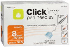 CLICKFINE PEN NEEDLE 8MM 31G 100CT