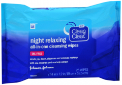 CLEAN&CLEAR NGHT RLXING CLNSNG WIPE 25CT