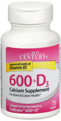 CALCIUM 600 +D3 CAP 75 21ST