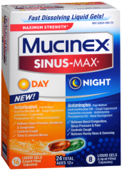 MUCINEX SINUS-MAX DY/NT CONG LIQGL 24CT