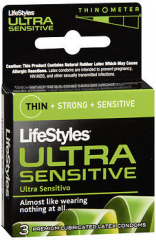 LifeStyles Ultra Sensitive Premium Lubricated Latex Condoms - 3 ct