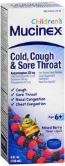 Mucinex Children's Cold, Cough & Sore Throat Liquid Mixed Berry Flavor - 4 oz