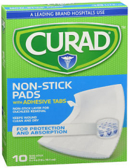 Curad Non-Stick Pads with Adhesive Tabs 3 Inches x 4 Inches