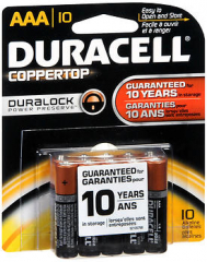 Duracell Coppertop Alkaline Batteries 1.5 Volt AAA (10)