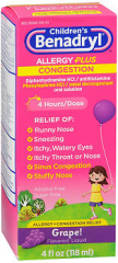 Benadryl Children's Allergy plus Congestion Liquid Grape Flavored - 4 oz