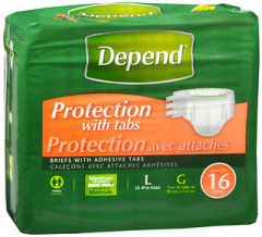 Depend Briefs with Adhesive Tabs L