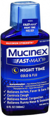 Mucinex Fast-Max Night Time Cold Flu Liquid Maximum Strength - 6 oz