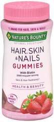 Nature's Bounty Optimal Solutions Hair, Skin & Nails With Biotin Strawberry Flavored - 80 Gummies