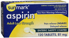 Sunmark Aspirin Adult Low Strength 81 mg Enteric Safety Coated Tablets - 120 ct
