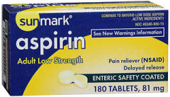 Sunmark Aspirin Adult Low Strength 81 mg Enteric Safety Coated Tablets - 180 ct