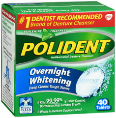 Polident Overnight Whitening Antibacterial Denture Cleanser Tablets