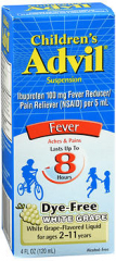 Advil Children'S Liquid Suspension Fever Dye Free White Grape