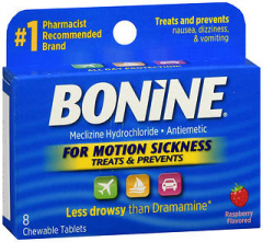 Bonine Motion Sickness Chewable Tablets Raspberry Flavored 8 TB