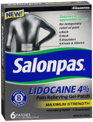 Salonpas Lidocaine 4% Pain Relieving Gel-Patches Maximum Strength